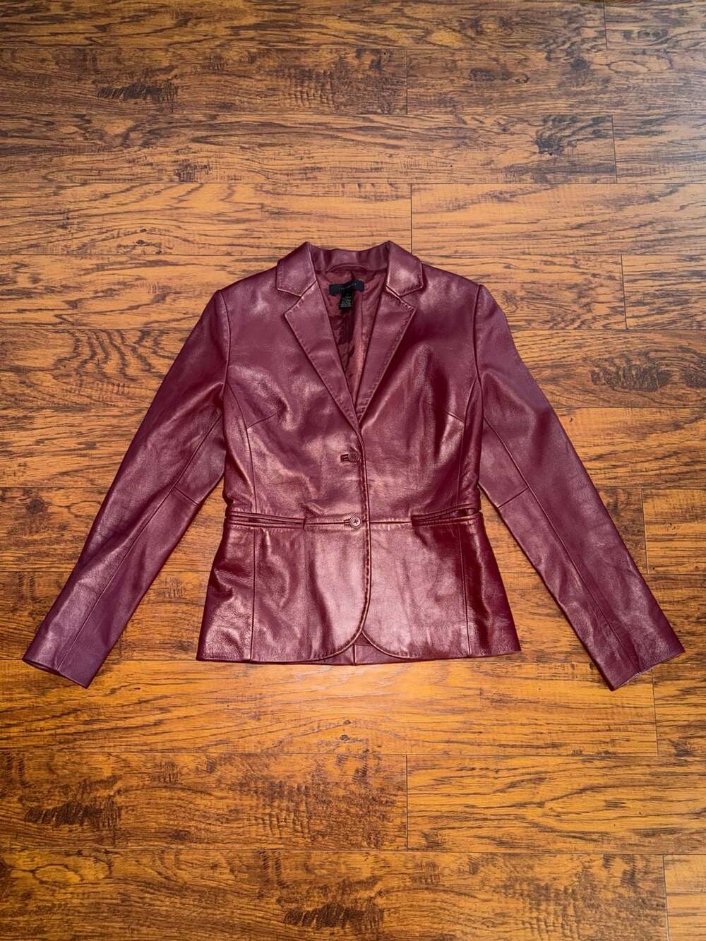 The Limited Burgundy Leather Two-Button Blazer Jacket Size 2